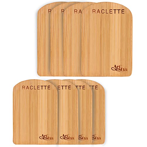 Artestia 8 Pack Raclette Bamboo Trays for Grill Pans Small Handmade Heat-Resistant Bamboo Plates for BBQ Kitchen Dining Family Garthing