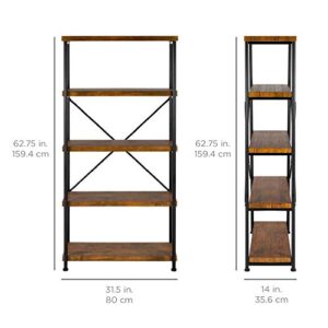 Best Choice Products 5-Tier Rustic Industrial Bookshelf Display Décor Accent for Living Room, Bedroom, Office w/Metal Frame, Wood Shelves - Brown