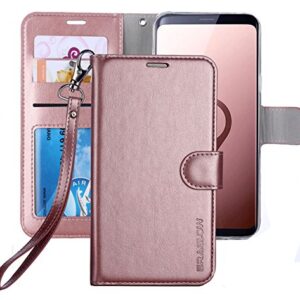 ERAGLOW Galaxy S9 Wallet Case, Galaxy S9 Case, Premium PU Leather Wallet Flip Protective Case Cover with Card Slots and Kickstand for Samsung Galaxy S9 (Rose Gold)