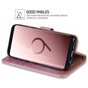 ERAGLOW Galaxy S9 Wallet Case, Galaxy S9 Case, Premium PU Leather Wallet Flip Protective Case Cover with Card Slots and Kickstand for Samsung Galaxy S9 (Rose Gold)