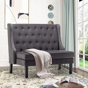 46" small modern loveseat settee sofa linen fabric 2-seat sofa couch tufted love seat dining bench with back upholstered banquette sofas for living room bedroom small space entryway steel grey