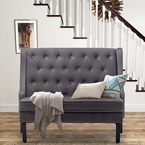 46" Small Modern Loveseat Settee Sofa Linen Fabric 2-Seat Sofa Couch Tufted Love Seat Dining Bench with Back Upholstered Banquette Sofas for Living Room Bedroom Small Space Entryway Steel Grey