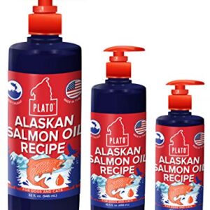 PLATO Wild Alaskan Salmon Oil Kibble Topper - Boost Dog Food with Omega 3 & 6 Fatty Acids - For Healthy Skin & Coat - 8 ounces