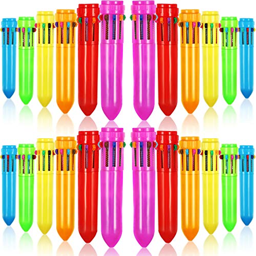 Frienda 24 Pieces 10-in-1 Retractable Ballpoint Pens shuttle pens Multicolor Pens Colorful Retractable Mini Shuttle Pens for Office School Supplies Students Children Kids