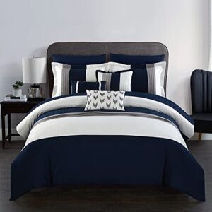 chic home ayelet 8 piece comforter set, twin, navy