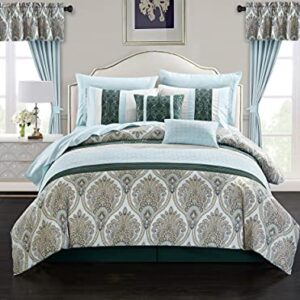 Chic Home Vivaldi 20 Piece Comforter Set Medallion Quilted Embroidered Design Complete Bag Bedding, King, Green