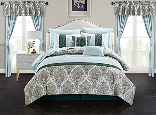 Chic Home Vivaldi 20 Piece Comforter Set Medallion Quilted Embroidered Design Complete Bag Bedding, King, Green