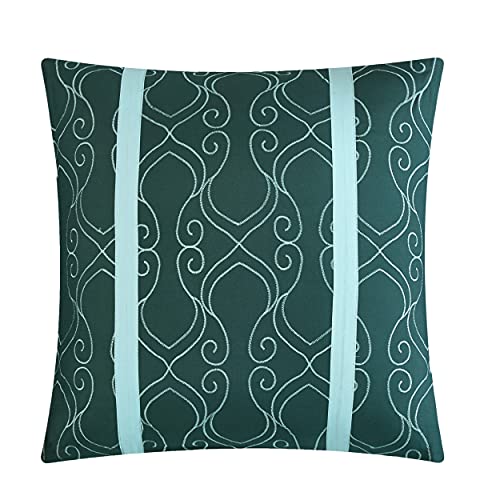 Chic Home Vivaldi 20 Piece Comforter Set Medallion Quilted Embroidered Design Complete Bag Bedding, King, Green