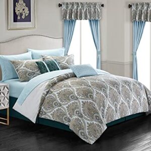 Chic Home Vivaldi 20 Piece Comforter Set Medallion Quilted Embroidered Design Complete Bag Bedding, King, Green