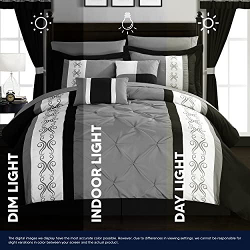 Chic Home Icaria 20 Piece Comforter Set Color Block Pinch Pleat Pintuck Design Bag Bedding, Queen, Navy