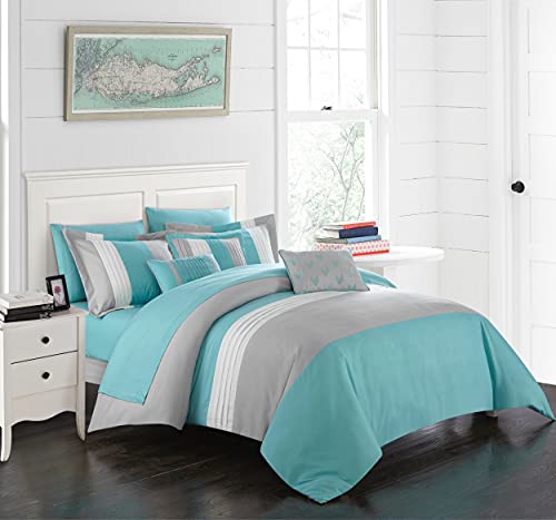 Chic Home 10 Piece Ayelet Comforter Set, King, Turquoise