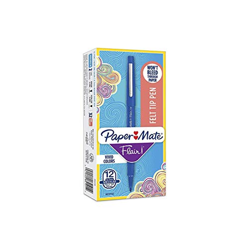 Paper Mate Flair Felt Tip Pens, 0.7mm, Medium Point, 12-Count (Blue)