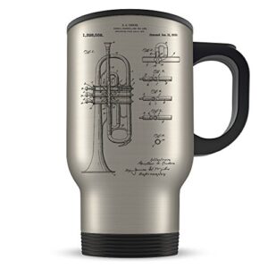 trumpet travel mug for men and women - trumpet coffee cup for music teacher or player - best horn instrument themed gift idea - cool invention patent