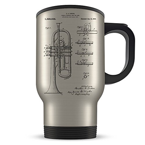 Trumpet Travel Mug for Men and Women - Trumpet Coffee Cup for Music Teacher or Player - Best Horn Instrument Themed Gift Idea - Cool Invention Patent