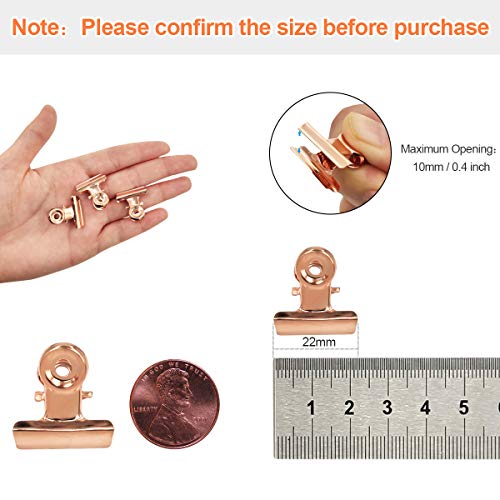 Small Rose Gold Bulldog Clips - Coideal 30 Pcs Mini Metal Binder Paper Hinge Clip Office Clamps for Picture Photos (22mm)