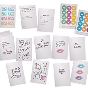 Romantic & Funny Love Notes Card Set - 24 Cards with Envelopes & Sticker Seals - 12 Cute & Sassy Designs for Valentines Day & Anniversaries