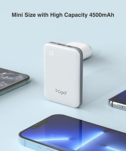 TG90° 4500mah Mini Portable Charger with Built-in Cable, Small Power Bank Portable Cell Phone Charger Compatible with iPhone 13/13 Pro Max/12/12 Pro Max/11/11 Pro Max/X/XS/8/7/6/SE and More