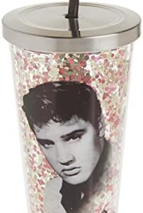 Spoontiques - Glitter Filled Acrylic Tumbler - Glitter Cup with Straw - 20 oz - Stainless Steel Locking Lid with Straw - Double Wall Insulated - BPA Free - Elvis Presley