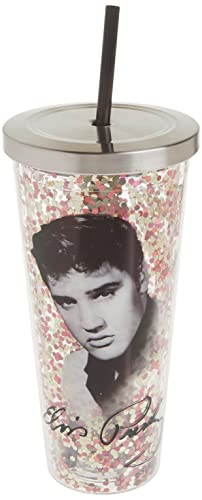 Spoontiques - Glitter Filled Acrylic Tumbler - Glitter Cup with Straw - 20 oz - Stainless Steel Locking Lid with Straw - Double Wall Insulated - BPA Free - Elvis Presley