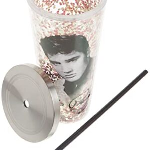 Spoontiques - Glitter Filled Acrylic Tumbler - Glitter Cup with Straw - 20 oz - Stainless Steel Locking Lid with Straw - Double Wall Insulated - BPA Free - Elvis Presley