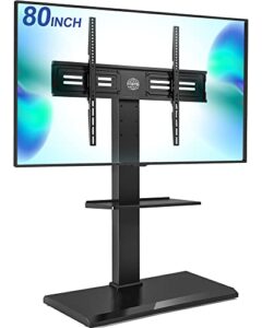fitueyes floor tv stand with swivel mount for 50-80 inch large lcd/led tvs, tall corner tv stands for bedroom and living room, easy to assemble, hold up to 110 lbs,black,tt208001mb