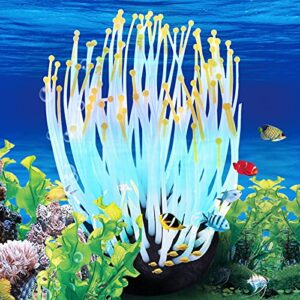 Artificial Sea Anemone Coral Vivid Plant for Aquarium Underwater Ornament Decor Fish Tank Garden Night Light(Blue)