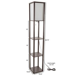 Floor Lamp-Etagere Style Tall Standing with Shade LED Light Bulb Included-3 Tiers Storage Shelving for Accent Decor Organization-by Lavish Home(Brown) 10.25"x10.25"x62.75"