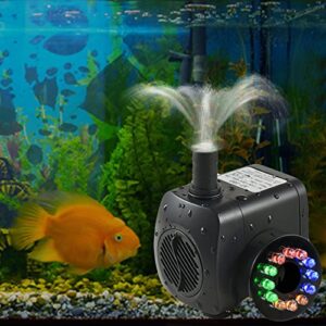 TOPBRY 220 GPH Submersible Water Pump(800L/H, 15W),Ultra Quiet 12 LED Colorful Pump Lights with 2 Nozzles,6 Feet Power Cord for Fish Tank, Pond, Aquarium, Statuary, Hydroponics