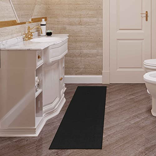 Machine Washable Solid Non-Slip Rubberback 2x5 Modern Runner Rug for Hallway, Kitchen, Living Room, Bedroom, Entryway, 20" x 59", Black