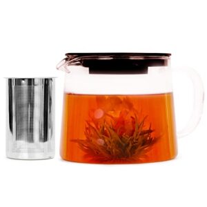 Glass Teapot with Tea Infuser - Stovetop Safe Clear Glass Teapot with Removable Strainer - Perfect for Blooming Tea, Loose Leaf and Other Herbal Teas