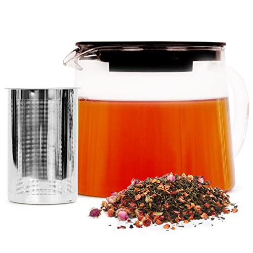 Glass Teapot with Tea Infuser - Stovetop Safe Clear Glass Teapot with Removable Strainer - Perfect for Blooming Tea, Loose Leaf and Other Herbal Teas