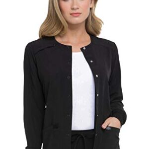 Dickies EDS Essentials Women Warm Up Scrubs Jacket Snap Front DK305, S, Black