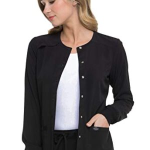 Dickies EDS Essentials Women Warm Up Scrubs Jacket Snap Front DK305, S, Black