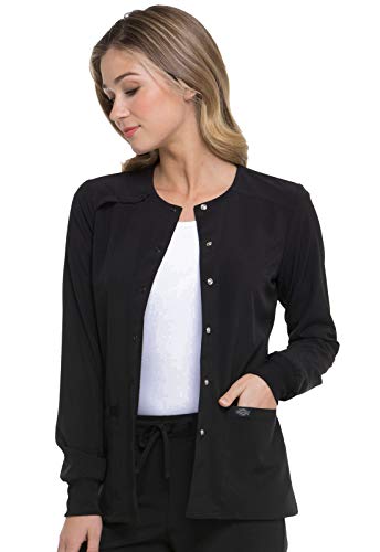 Dickies EDS Essentials Women Warm Up Scrubs Jacket Snap Front DK305, S, Black