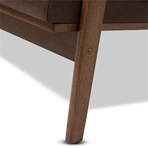 Baxton Studio Bianca Mid-Century Modern Walnut Wood Dark Brown Distressed Faux Leather 2-Seater Loveseat
