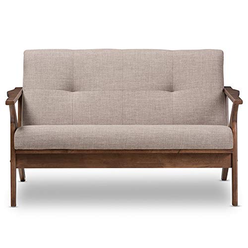 Baxton Studio Bianca Tufted Loveseat in Light Gray and Walnut Brown