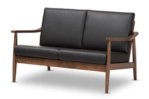 baxton studio venza faux leather loveseat in black and walnut brown