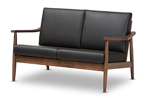 Baxton Studio Venza Faux Leather Loveseat in Black and Walnut Brown