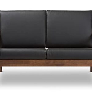 Baxton Studio Venza Faux Leather Loveseat in Black and Walnut Brown