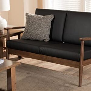Baxton Studio Venza Faux Leather Loveseat in Black and Walnut Brown