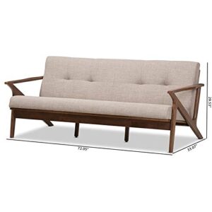 Baxton Studio Bianca Fabric Sofa in Light Gray and Walnut Brown