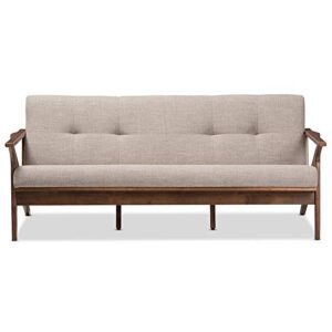 Baxton Studio Bianca Fabric Sofa in Light Gray and Walnut Brown