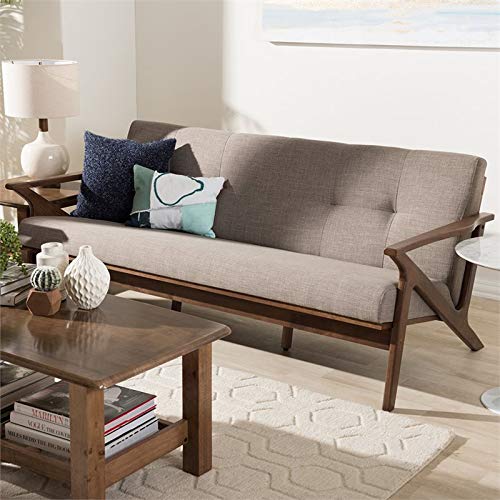 Baxton Studio Bianca Fabric Sofa in Light Gray and Walnut Brown