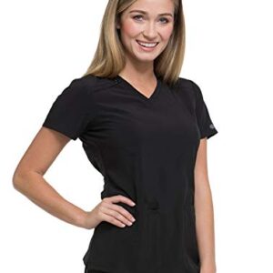 Dickies EDS Essentials Scrubs, V-Neck Womens Tops with Four-Way Stretch and Moisture Wicking DK615, S, Black