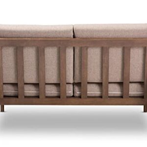 Baxton Studio Venza Mid-Century Modern Walnut Wood Light Brown Fabric Upholstered 2-Seater Loveseat