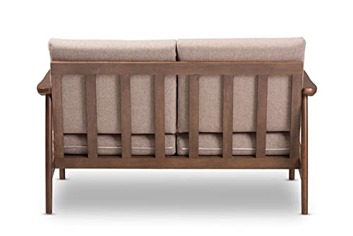 Baxton Studio Venza Mid-Century Modern Walnut Wood Light Brown Fabric Upholstered 2-Seater Loveseat