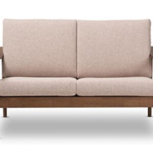 Baxton Studio Venza Mid-Century Modern Walnut Wood Light Brown Fabric Upholstered 2-Seater Loveseat