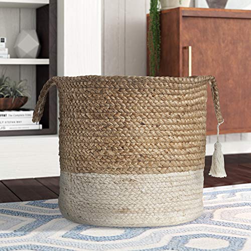 Ox Bay Betsy Two-Tone Natural Jute Woven Decorative Storage Basket With Handles