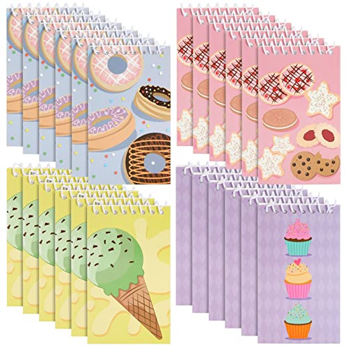 BLUE PANDA 24 Pack Spiral Notepads with Dessert Designs, 3 x 5 In Mini Notebooks for Kids Party Favors, School