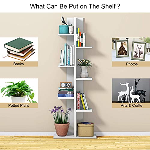 Giantex 7-Tier Bookshelf, Multipurpose Storage Shelf Space-Saving Bookcase Wood Display Shelf Stand for Books Photos Artwork, Pot Plant, Storage Holder Rack w/ 8 Open Well-Arranged Shelves, White